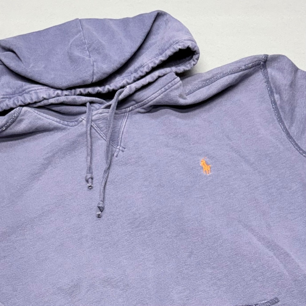 Polo Ralph Lauren Mens Large Purple Fleece Pullover Hoodie Orange Pony Logo Y2K